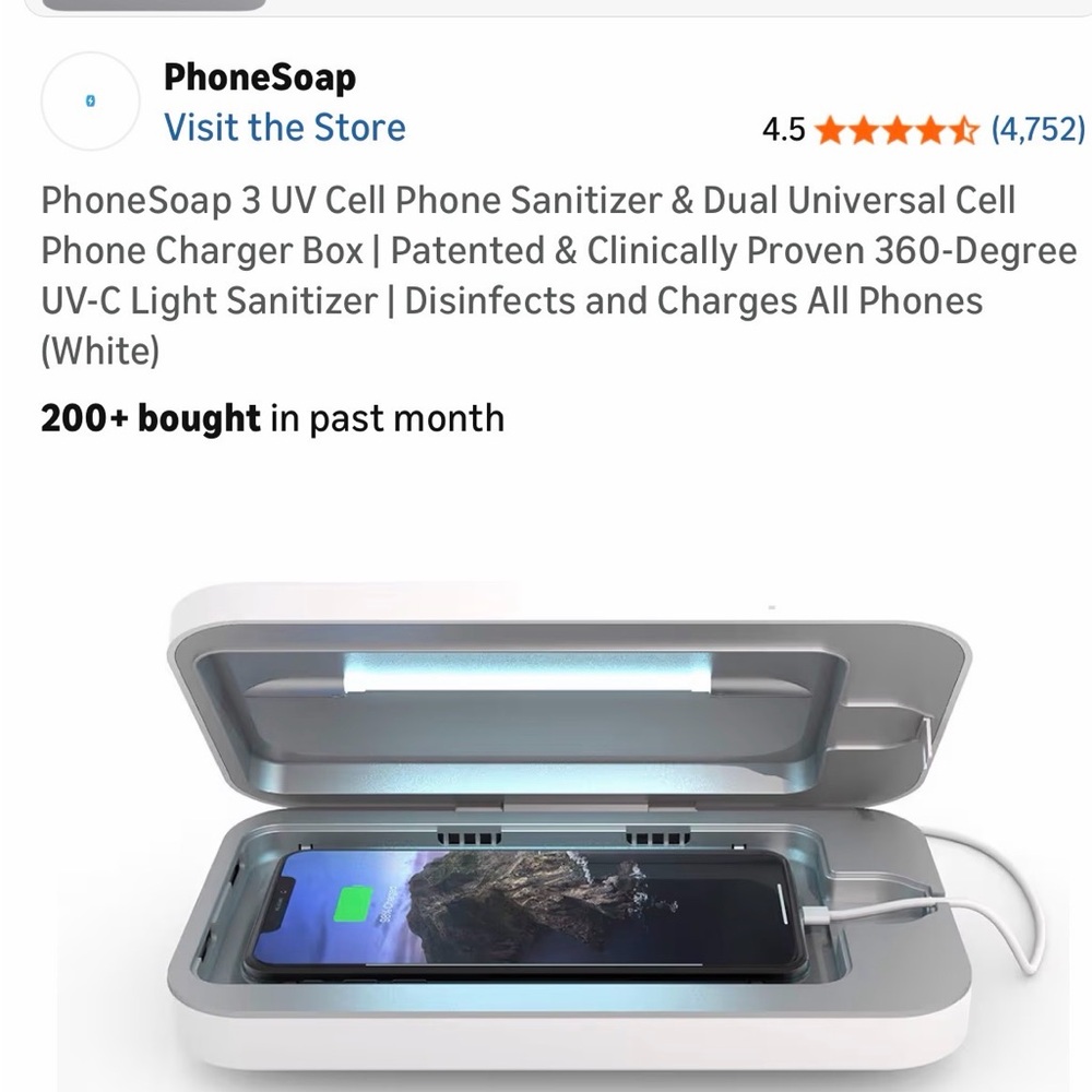 Amazon PhoneSoap 3 UV-C Phone Sanitizer & Dual Charger - White